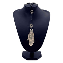 Load image into Gallery viewer, Silver Hamsa Bead Necklace on Display - Down To Earth
