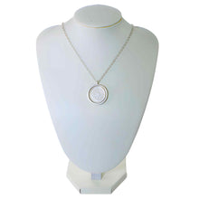 Load image into Gallery viewer, Silver Mantra Medallion Necklace on Display - Down To Earth

