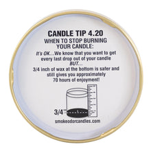 Load image into Gallery viewer, Smoke Odor Exterminator Candle Yin back side of lid displayed on a white background - Down to Earth

