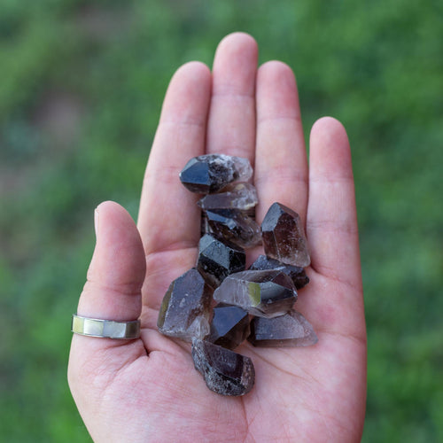 Smoky Quartz Points in the Palm of a Hand - Down To Earth