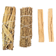 Load image into Gallery viewer, Cleansing &amp; Protection: Desert Sage, Palo Santo &amp; Yerba Santa on a white background  - Down to Earth
