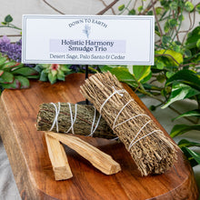 Load image into Gallery viewer, Holistic Harmony: Desert Sage, Palo Santo &amp; Cedar on a wooden surface - Down to Earth
