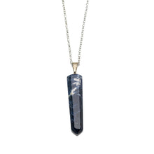 Load image into Gallery viewer, "Sodalite Point Pendant on a silver chain on a white background," - Down to Earth.
