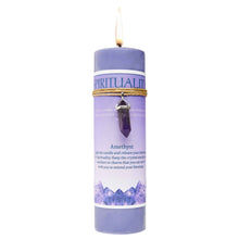 Load image into Gallery viewer, Spirituality Amethyst Crystal Energy Pillar Candle - Down To Earth
