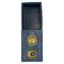 Load image into Gallery viewer, Sun &amp; Moon Tarot Card Box on a white background open top angle - Down to Earth
