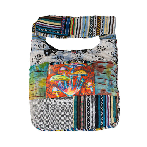 ThreadHeads Mushroom Razer-Cut Patchwork Sling Bag front - Down to Earth