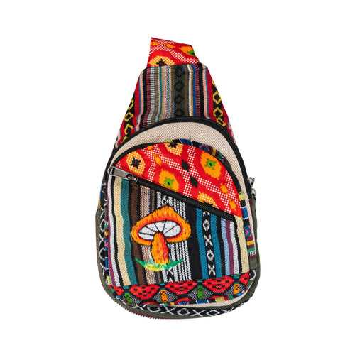 ThreadHeads Mushroom Patchwork Sling Bag front - Down to Earth