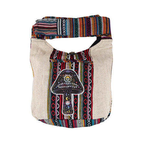 ThreadHeads Southwest Style Mushroom Patchwork Sling Bag front - Down to Earth 