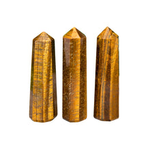 Load image into Gallery viewer, "Three Tiger's Eye Towers on a white background," - Down to Earth.
