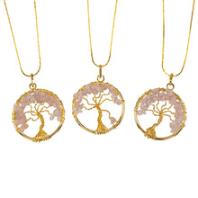 Load image into Gallery viewer, Tree of Life Rose Quartz Gold Necklace group photo on a white background - Down To Earth
