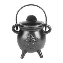 Load image into Gallery viewer, Triquetra Cast Iron Cauldron With Handle Up - Down To Earth
