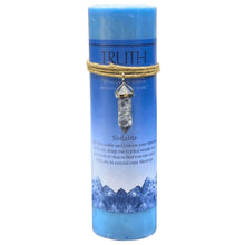 Load image into Gallery viewer, Truth Sodalite Crystal Energy Pillar Candle - Down To Earth
