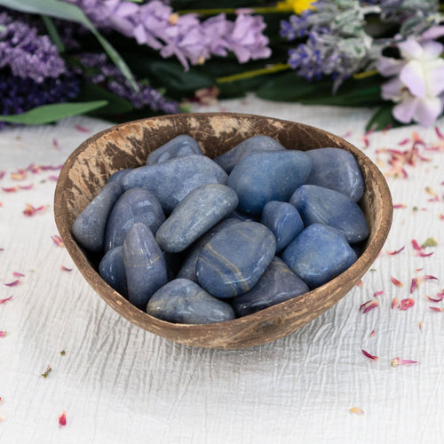 Tumbled Blue Aventurine in a styled format photo - Down to Earth 