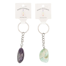 Load image into Gallery viewer, Group of carded with Down to Earth logo Tumbled Crystal Keychain displayed on a white background - Down to Earth
