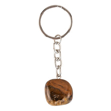 Load image into Gallery viewer, Tiger's Eye Tumbled Crystal Keychain displayed on a white background second angle - Down to Earth
