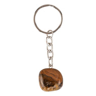 Tiger's Eye Tumbled Crystal Keychain displayed on a white background second angle - Down to Earth