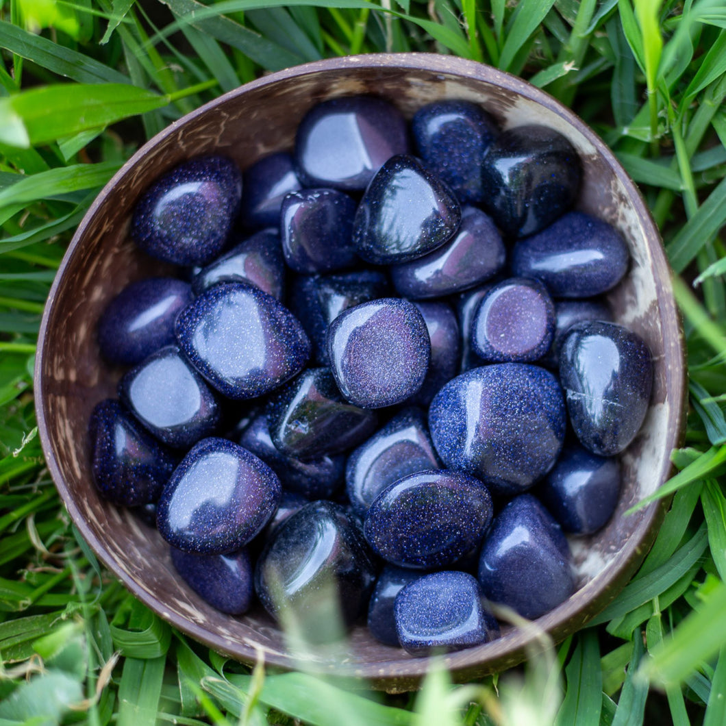 Tumbled Blue Goldstone in Coconut Bowl - Down To Earth