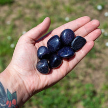 Load image into Gallery viewer, Tumbled Blue Goldstone in the Palm of a Hand - Down To Earth
