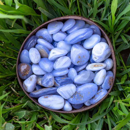 Tumbled Blue Lace Agate in a Coconut Bowl - Down To Earth