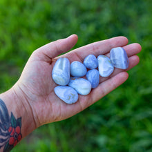 Load image into Gallery viewer, Tumbled Blue Lace Agate in the Palm of a  Hand - Down To Earth
