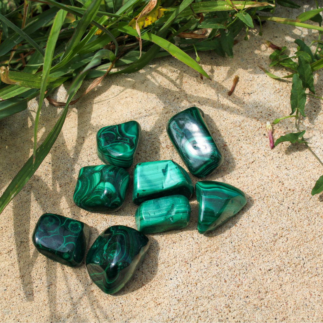 Tumbled Malachite on Concrete - Down To Earth