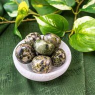 Tumbled Nephrite Jade in Selenite Bowl - Down To Earth