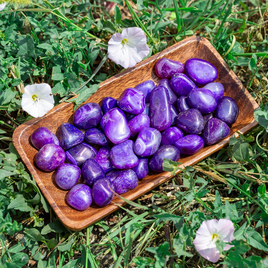 Tumbled Purple Agate in a Wood Tray - Down To Earth