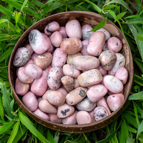 Tumbled Rhodonite in a Coconut Bowl - Down To Earth