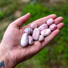 Load image into Gallery viewer, Tumbled Rhodonite in the Palm of a Hand - Down To Earth
