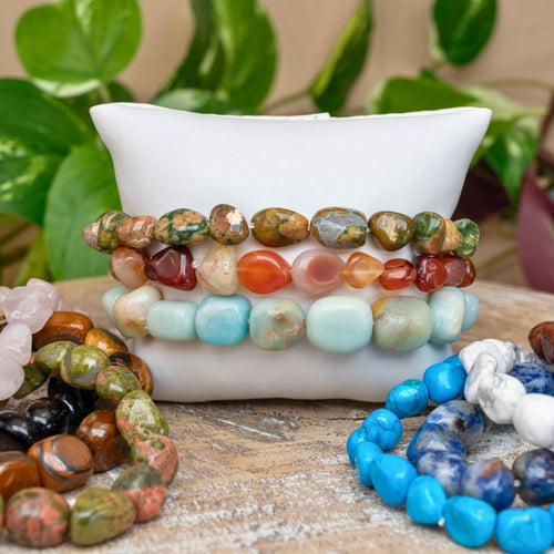 Tumbled Crystal Bracelets Styled Photo - Down To Earth