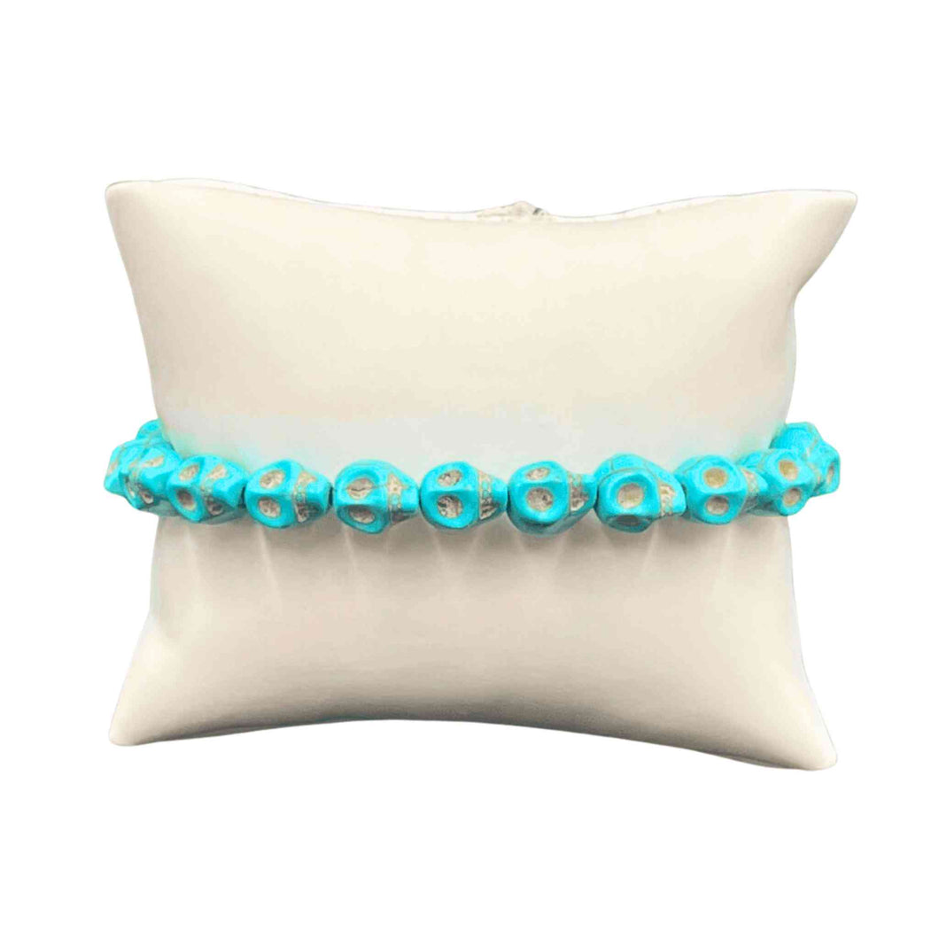 Turquoise Skull Bead Stretch Bracelet - Down To Earth