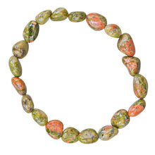 Load image into Gallery viewer, Unakite Tumbled Crystal Bracelet top down displayed on a white background - Down to Earth
