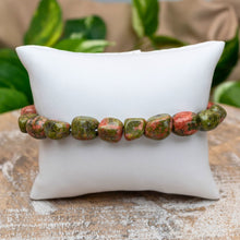 Load image into Gallery viewer, Unakite Tumbled Stone Bracelet on White Pillow Styled Photo - Down To Earth
