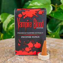 Load image into Gallery viewer, &quot;Package of Vampire Incense Fangs with a small ceramic stone in front with a single incense cone,&quot; - Down to Earth. 
