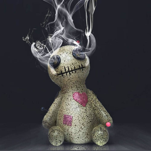 Voodoo Doll Back Flow Incense Burner  with Smoke - Down To Earth
