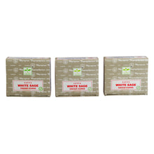 Load image into Gallery viewer, &quot;Three packages of Satya Dhoop Cones in the scent variation white sage on a white background,&quot; - Down to Earth.
