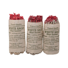 Load image into Gallery viewer, &quot;Three packages of white sage rope incense with red tops on a white background,&quot; - Down to Earth.
