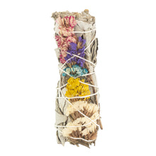 Load image into Gallery viewer, White Sage w/Assorted Flower Smudge Stick on a white background - Down To Earth
