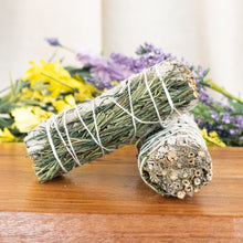 Load image into Gallery viewer, White Sage with Rosemary Smudge Stick on a style background - Down To Earth
