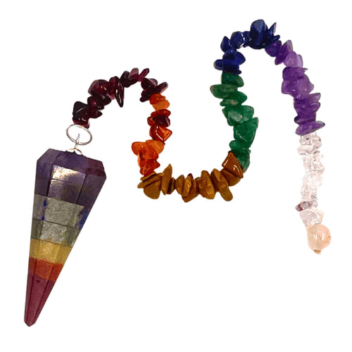 Wholesale 7 Chakra Faceted Pendulum with 7 Chakra Chip Chain - Down To Earth