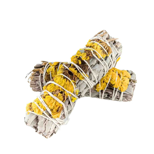 Wholesale Sage with Yellow Sinuata Smudge Stick - Down To Earth