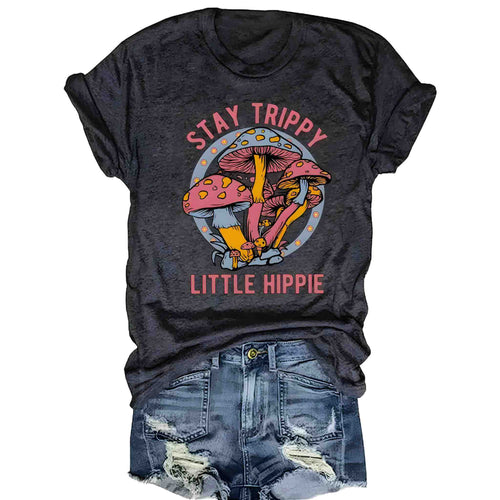 Wholesale Stay Trippy Little Hippie Dark Grey T-Shirt - Down To Earth