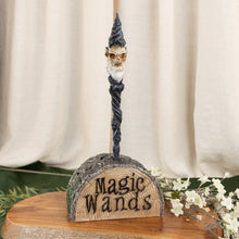 Load image into Gallery viewer, Wizard Skull Magic Wand on holder with style background - Down To Earth
