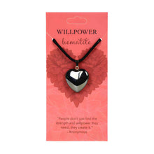Load image into Gallery viewer, Hematite representing willpower Crystal Heart Necklace Pendant - Down To Earth
