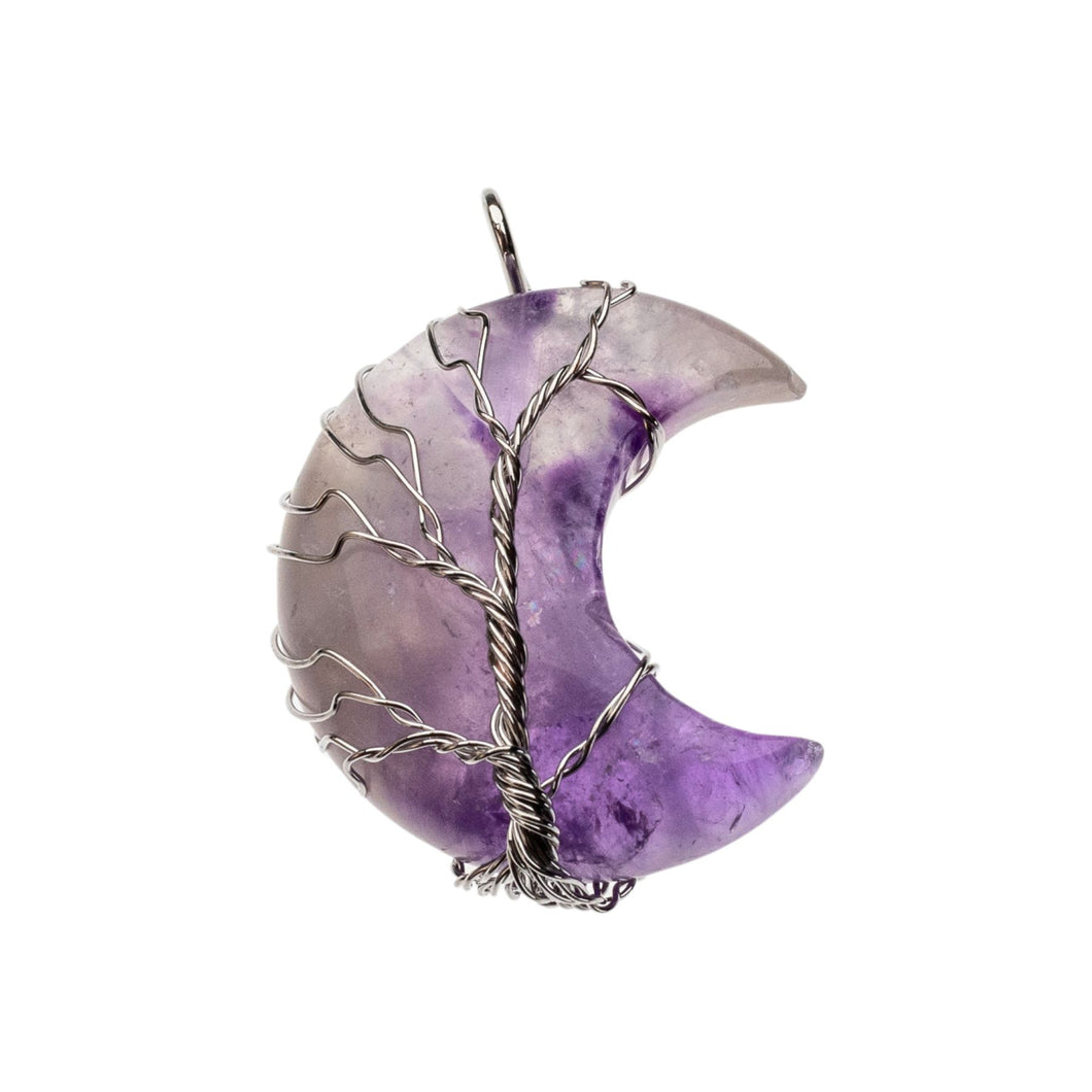 Wire Wrapped Amethyst Crystal Moon Pendant - Down To Earth Online Metaphysical Store