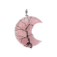 Wire Wrapped Rose Quartz Crystal Moon Pendant - Down To Earth Online Metaphysical Store