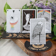 Wooden Tarot Card Display on a wooden surface - Down to Earth