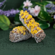 Load image into Gallery viewer, Sage with yellow flowers on a green background - Down to Earth 
