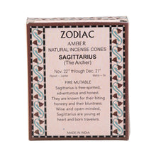 Load image into Gallery viewer, Box of Zodiac Sagittarius incense cones with decorative border - Down to Earth
