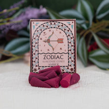 Load image into Gallery viewer, Zodiac incense cones packaging with pink cones on a white surface - Down to Earth
